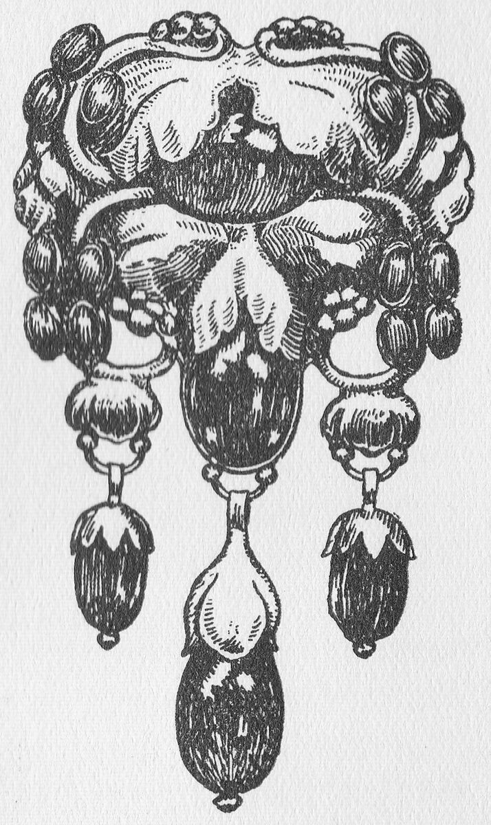 Tegning af et sølvsmykke med vedhæng af Georg Jensen